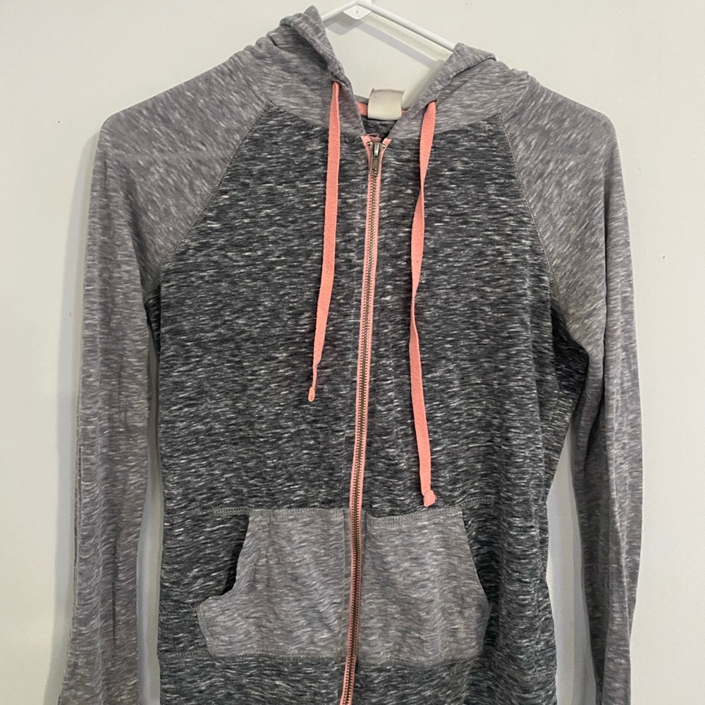 Gray and Pink Zip-Up Hoodie